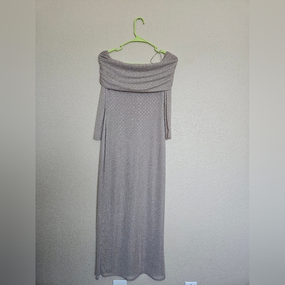 Off-The-Shoulder Rhinestone Maxi Dress - Picture 1 of 10